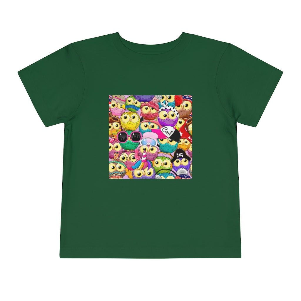 Kids Short Sleeve Tee "Colorful Pattern with cute cartoon owls"
