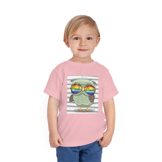 Kids Short Sleeve Tee "Cool Cartoon Cute Owl with sun glasses"