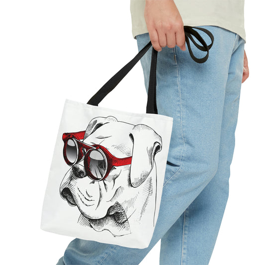 AOP Tote Bag "Bulldog in a red sunglasses"