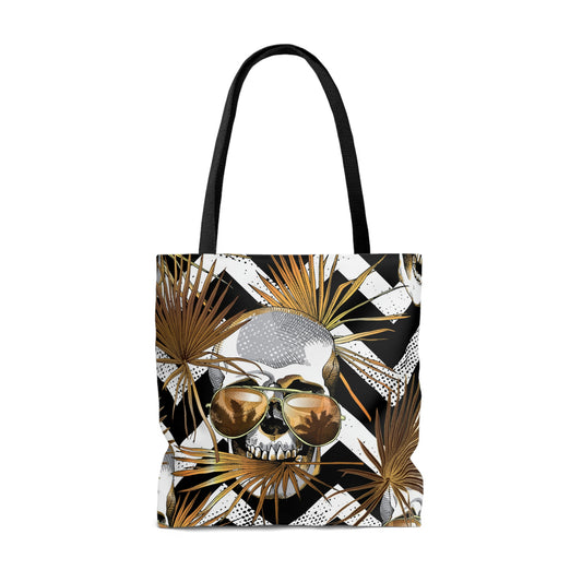 AOP Tote Bag "Tropical leaves and skulls"