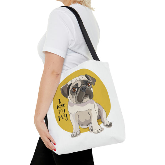 AOP Tote Bag "Puppy Pug on a yellow background"