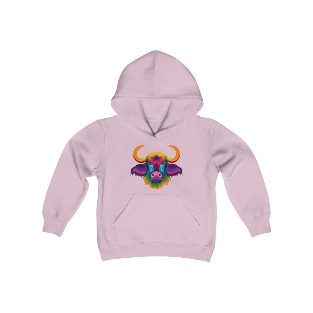 Youth Heavy Blend Hooded Sweatshirt "Abstract colorful bison"
