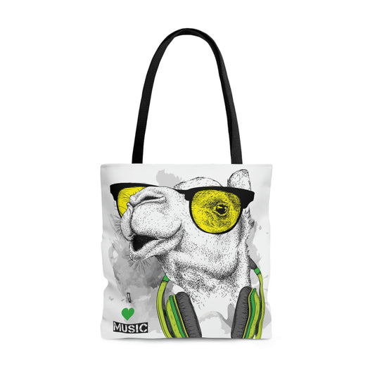 AOP Tote Bag "Camel in the glasses and headphones"