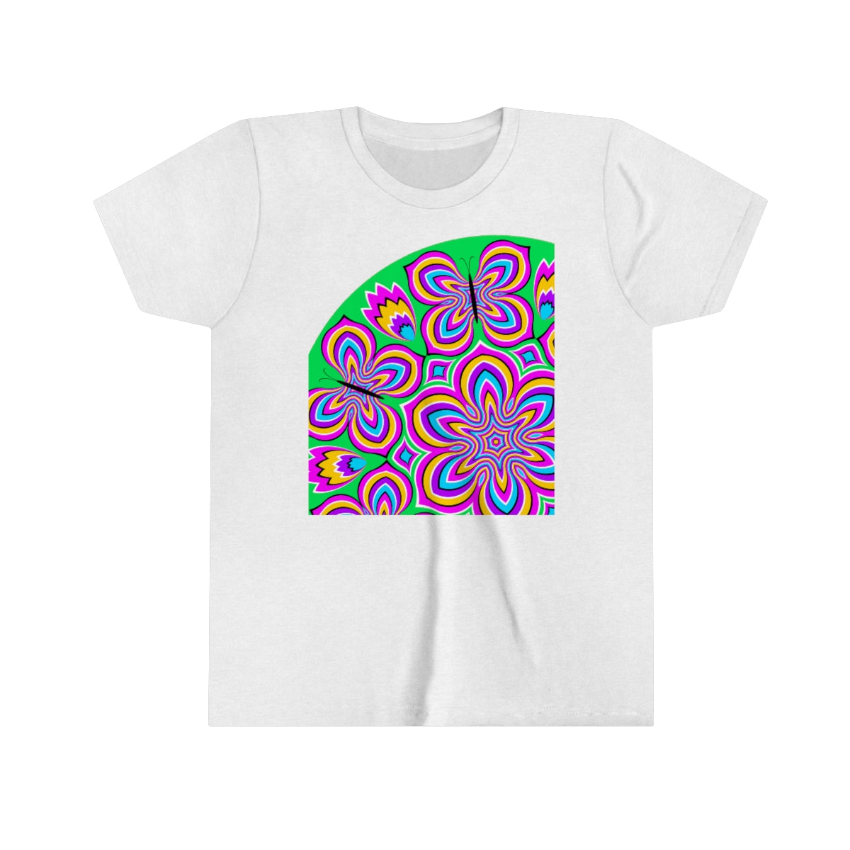 Youth Short Sleeve Tee "Optical illusion Colorful flower and butterflies"