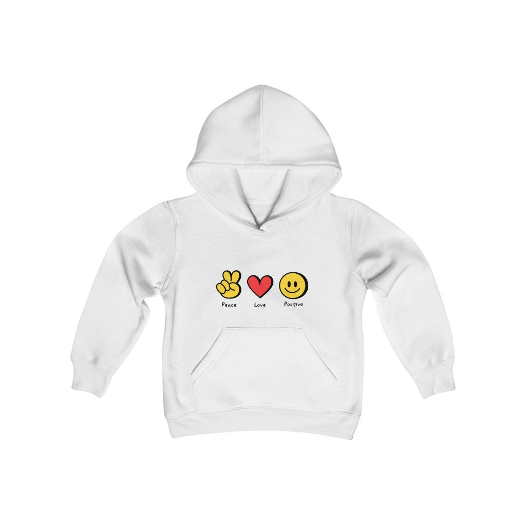 Youth Heavy Blend Hooded Sweatshirt "Peace, love, positive"