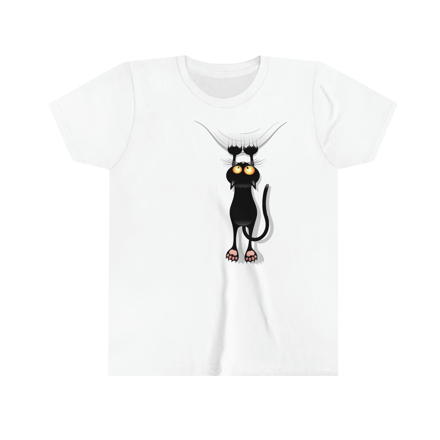 Youth Short Sleeve Tee "Funny Cat Cartoon Scratching Curtain"